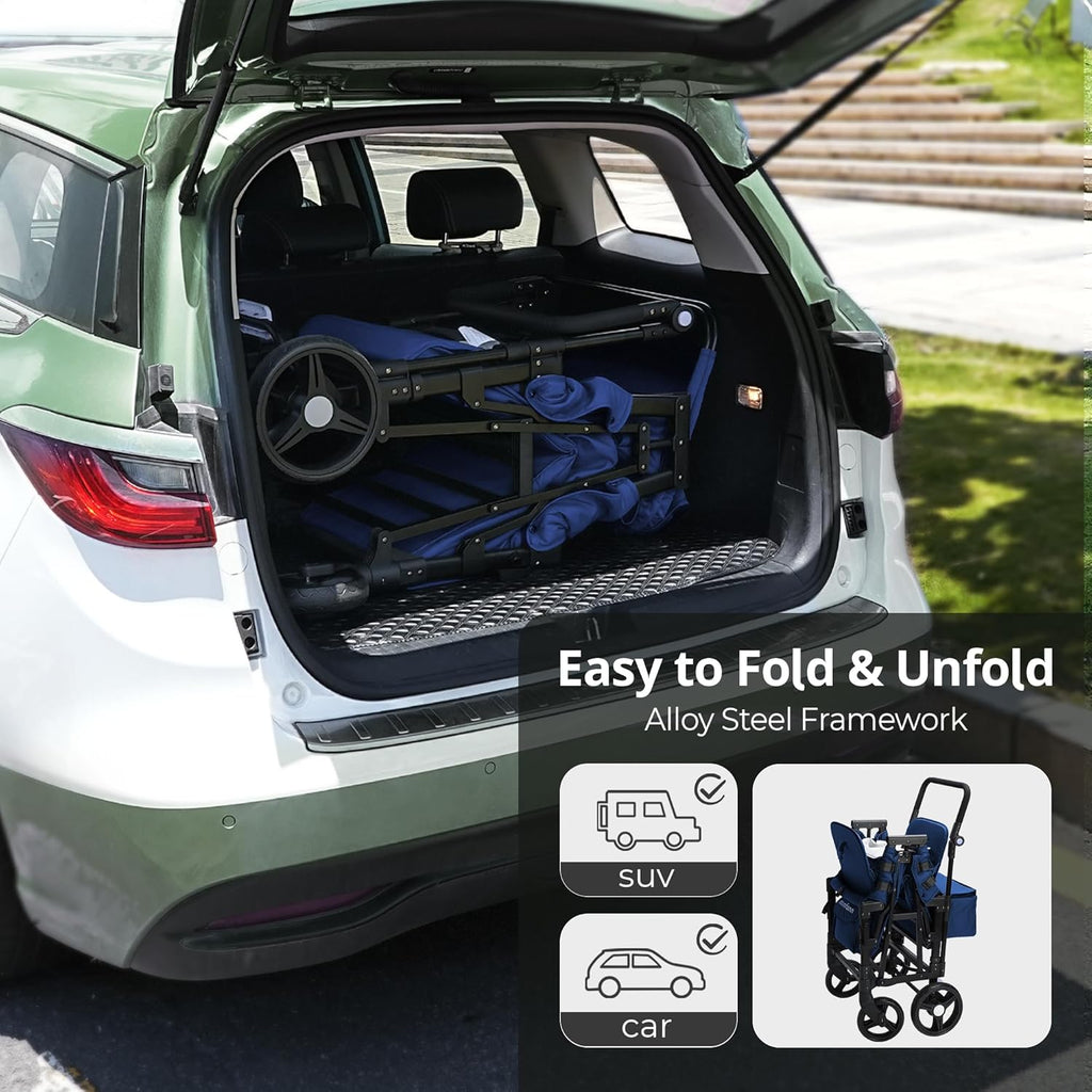 Stroller Wagon for Kids, Wagon Stroller Toddlers 2 Seaters, All-Terrain Baby Wagon Outdoor with Canopy, Parent Organizer, Adjustable Handle & Pull Bar for Infants and Toddlers, Gray wourant