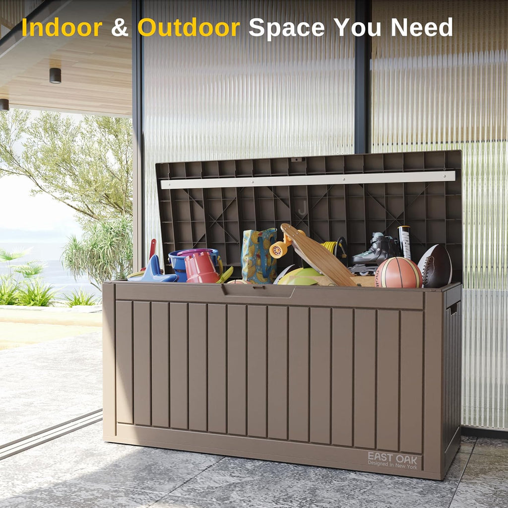 EAST OAK Outdoor Storage Box, 60 Gallon Deck Box Indoor and Outdoor Use, Waterproof Resin Storage Bin wourant