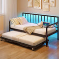 Rolanstar Daybed with Charging Station and LED Lights, Height Adjustable Twin Daybed with Trundle, Metal Sofa Bed Frame with Steel Slat Support wourant