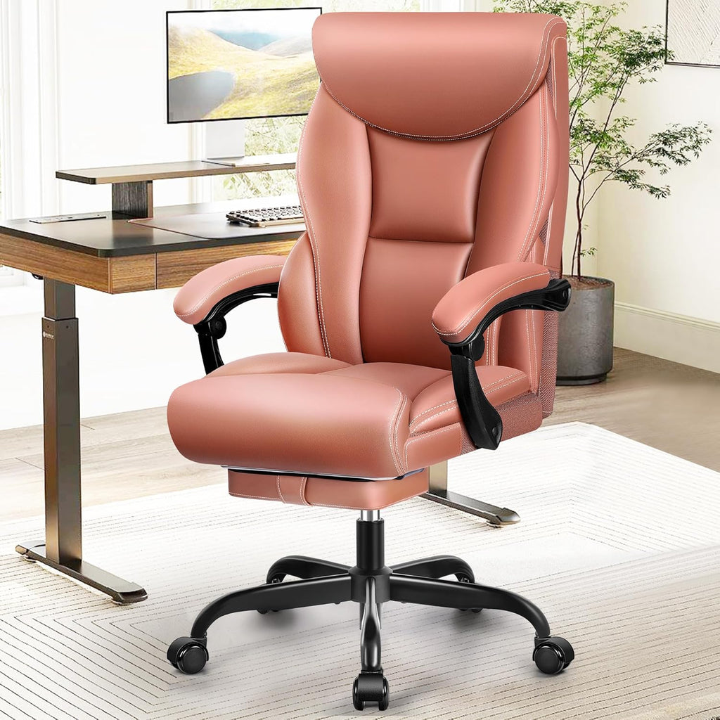 Office Chair Large High-Foot Computer Desk Chair, Breathable Leather Chair Lumbar Support Rotating Computer Chair wourant