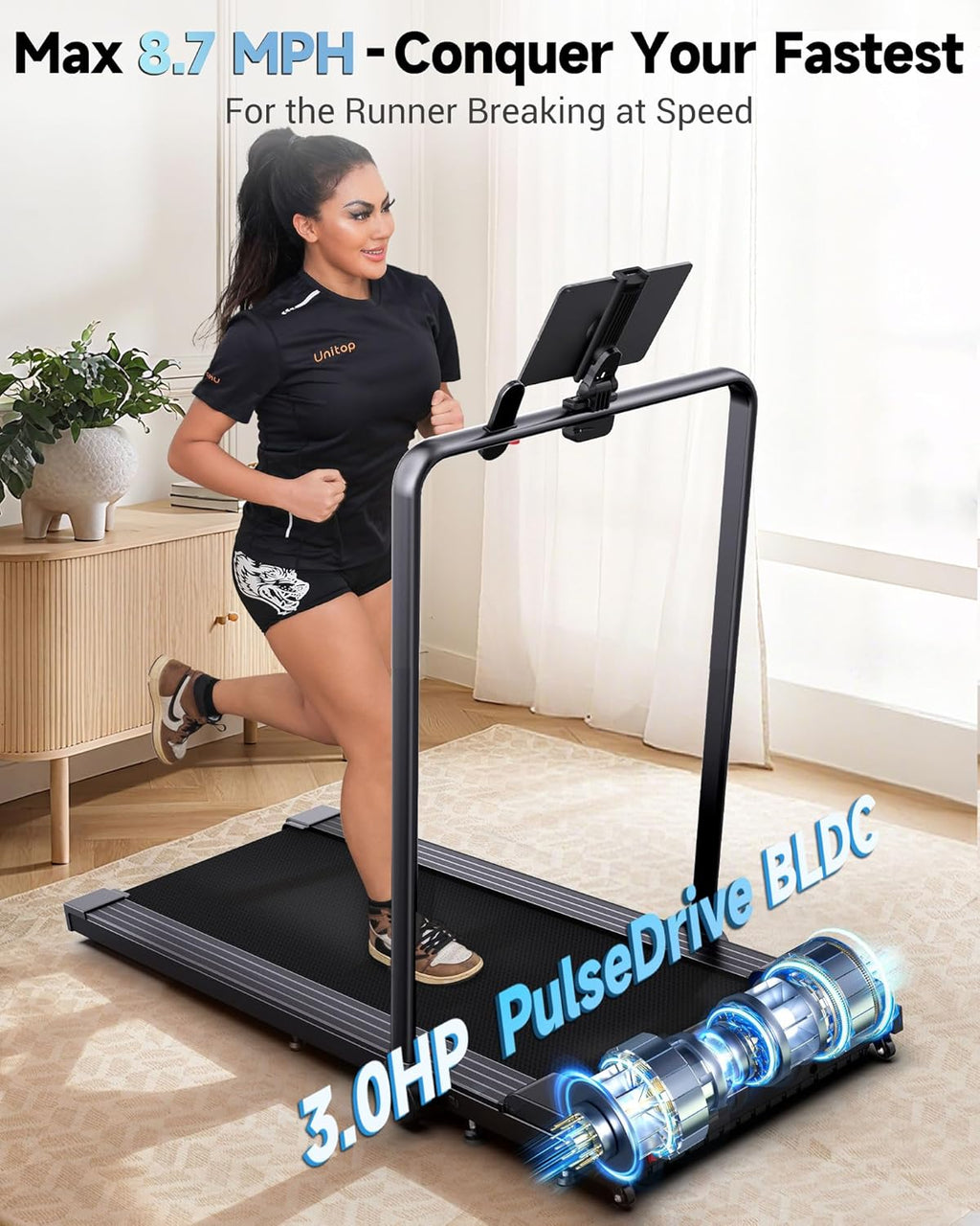PulseDrive 8.7 MPH Walking Pad Treadmill Compact Under Desk Treadmill Walking Running Machine wourant