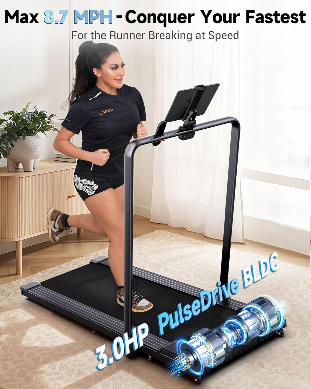 PulseDrive 8.7 MPH Walking Pad Treadmill Compact Under Desk Treadmill Walking Running Machine wourant