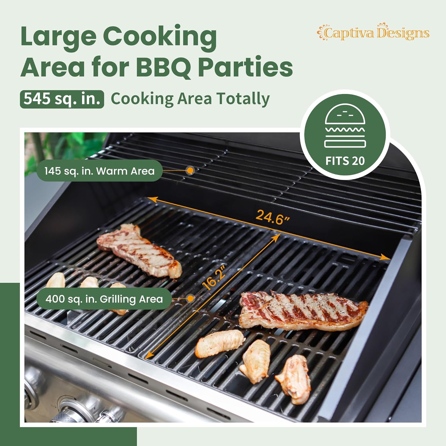 Captiva Designs 4-Burner Propane Gas BBQ Grill with Side Burner & Porcelain-Enameled Cast Iron Grates, 42,000 BTU Output Stainless Steel Grill for Outdoor Cooking Kitchen and Patio Backyard Barbecue wourant