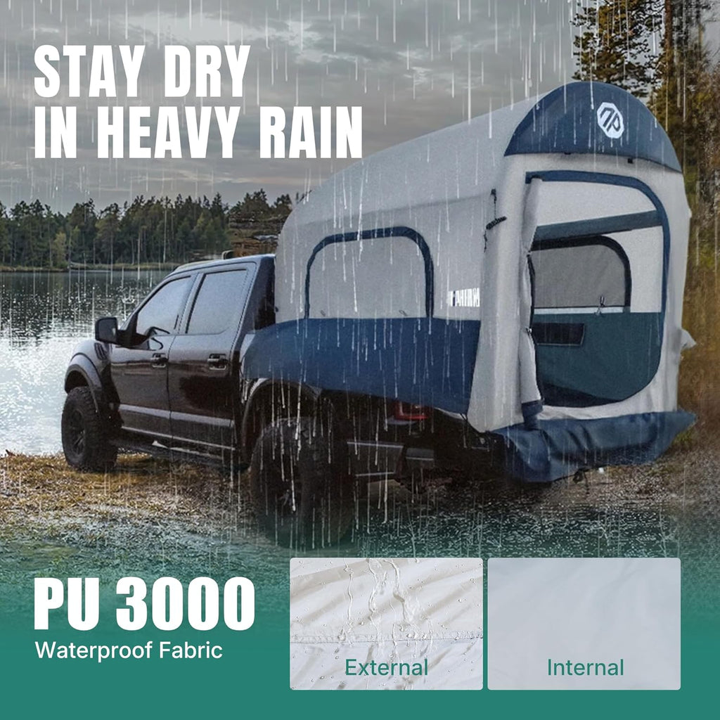 Niphean Truck Bed Tent 5.5ft-8ft for 2+1 People/Family, 2 Mins Fast Setup Inflatable Pickup Truck Tent, PU 3000mm Waterproof & High-Strength Windproof, Spacious Interior for Multi-Landscape wourant