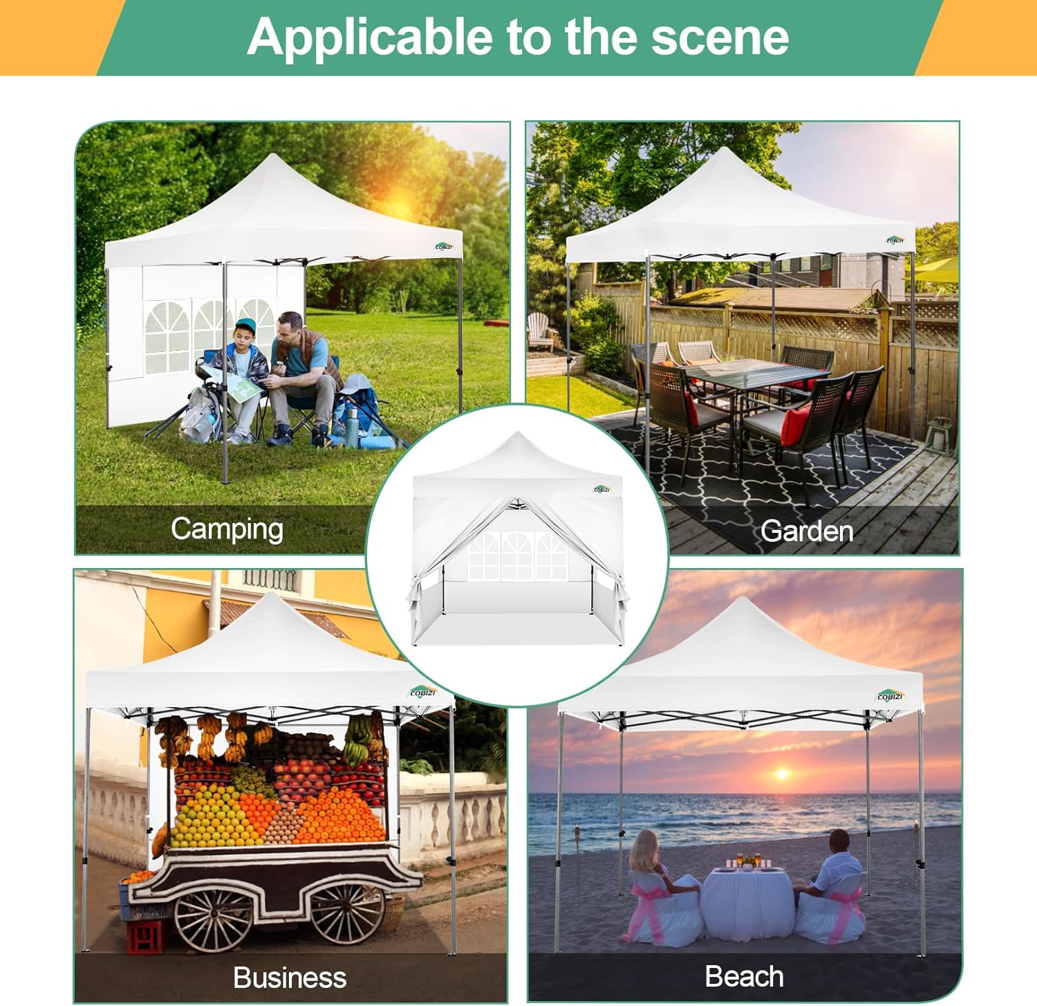 COBIZI 10x20 Heavy Duty Pop up Canopy Tent with 6 sidewalls Easy Up Commercial Outdoor Canopy Wedding Party Tents for Parties All Season Wind & Waterproof Gazebo with Roller Bag,Black(Frame Thickened) wourant