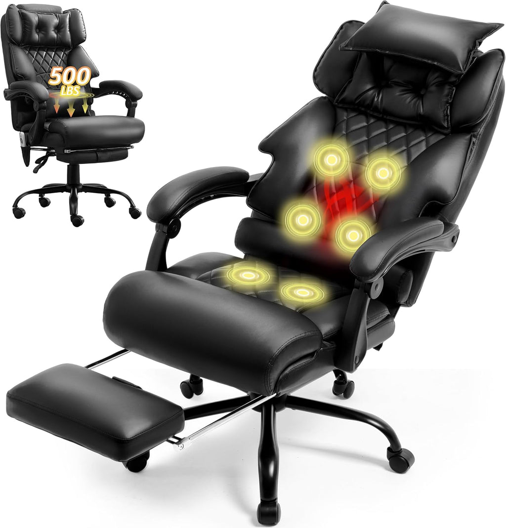 Massage Office Chair with Footrest, Large and Tall Leather Office Chair 500 lbs wourant
