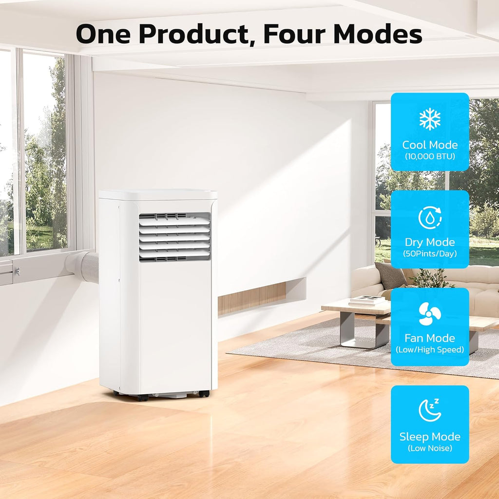 ZAFRO 8,000 BTU Portable Air Conditioners, 4 Modes Portable AC Unit with Fast Cooling/Energy Efficient/Remote/24Hrs Timer for Bedroom/Dorms/Indoor Rooms, White wourant