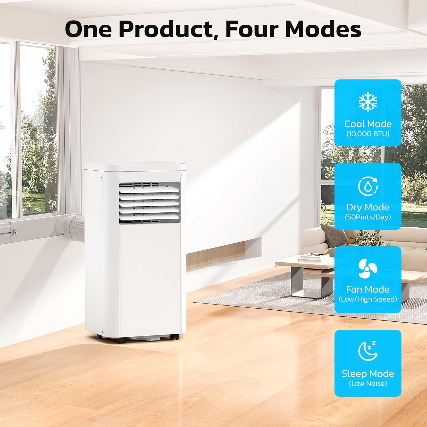 ZAFRO 8,000 BTU Portable Air Conditioners, 4 Modes Portable AC Unit with Fast Cooling/Energy Efficient/Remote/24Hrs Timer for Bedroom/Dorms/Indoor Rooms, White wourant