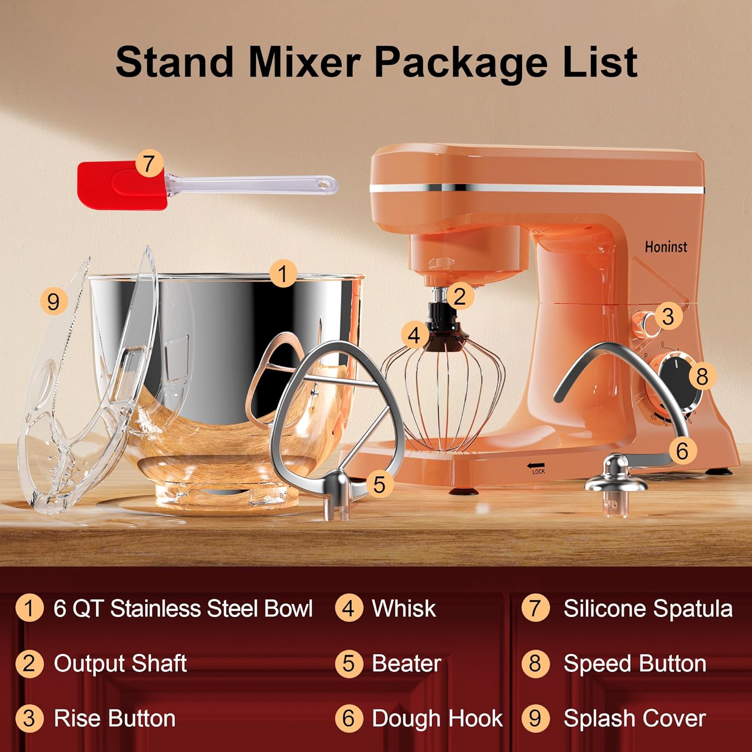 10-Speed Stand Mixer with 8-in-1 Splash Guard, Tilt Head, 6-Quart Stainless Steel Bowl + Dishwasher-Safe Dough Hook/Whisk/Blender/Scraper wourant