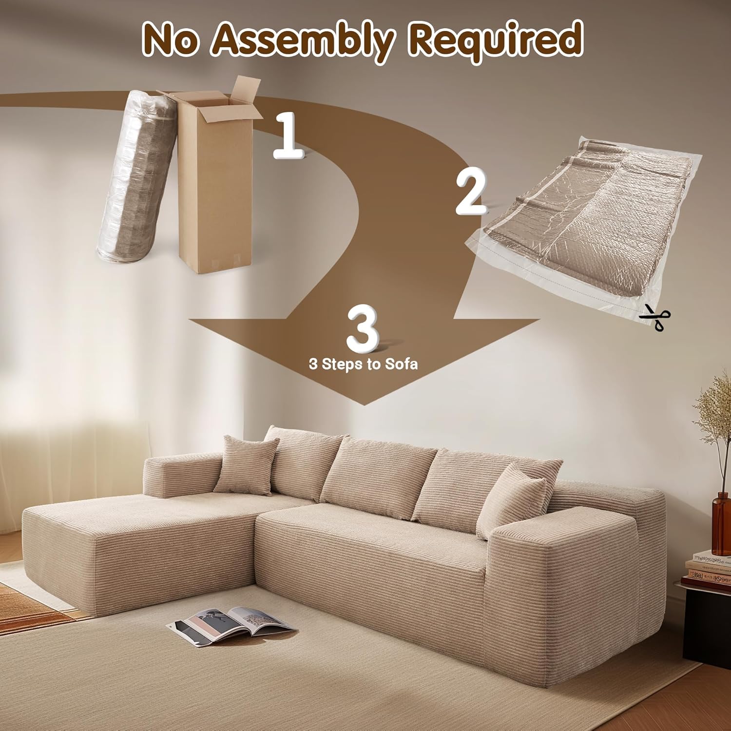Ovios 104" Cloud Section Sofa L-shaped lounge chair, modern modular sofa wourant