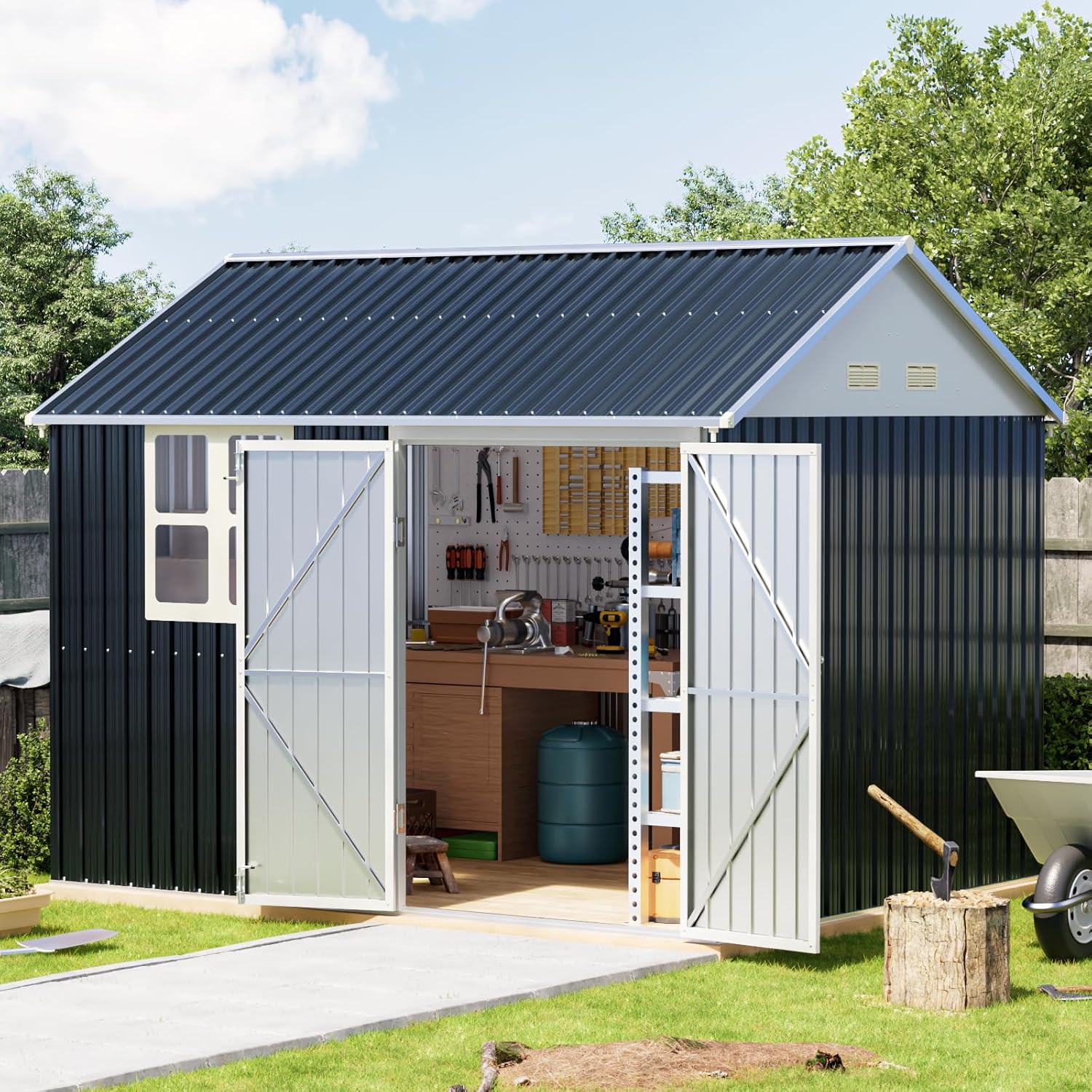 Breezz Outdoor Storage Shed 10 x 12ft. Utility Tool Shed Metal Storage Garden Shed wourant