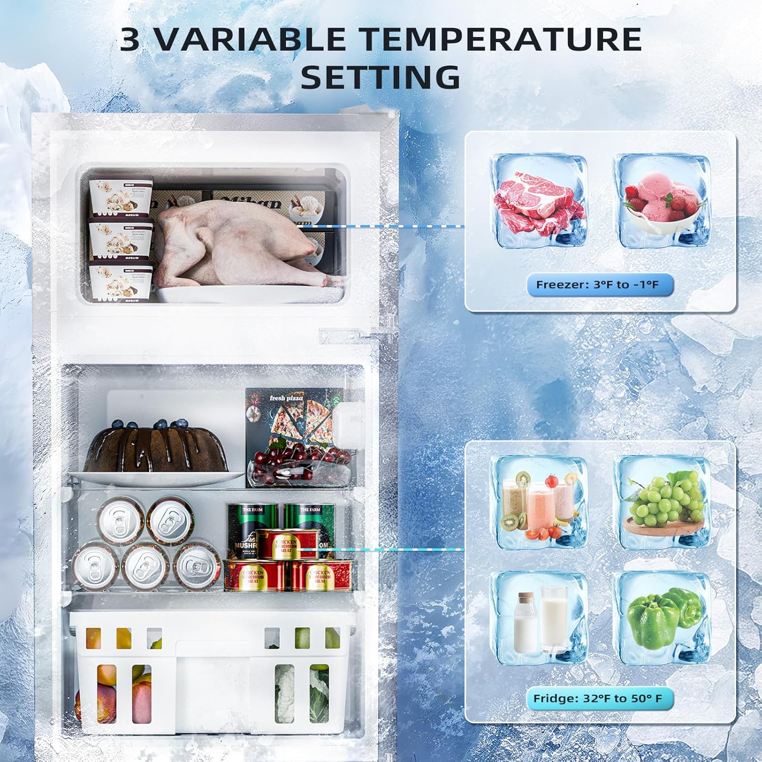 Antarctic Star 3.2 Cu.Ft,Mini Refrigerator with Freezer,Double Door Mini Fridge,Compact Refrigerator,Adjustable Thermostat,Mini Refrigerator for Bedroom/Office/Dorm/Kitchen(BLACK) wourant