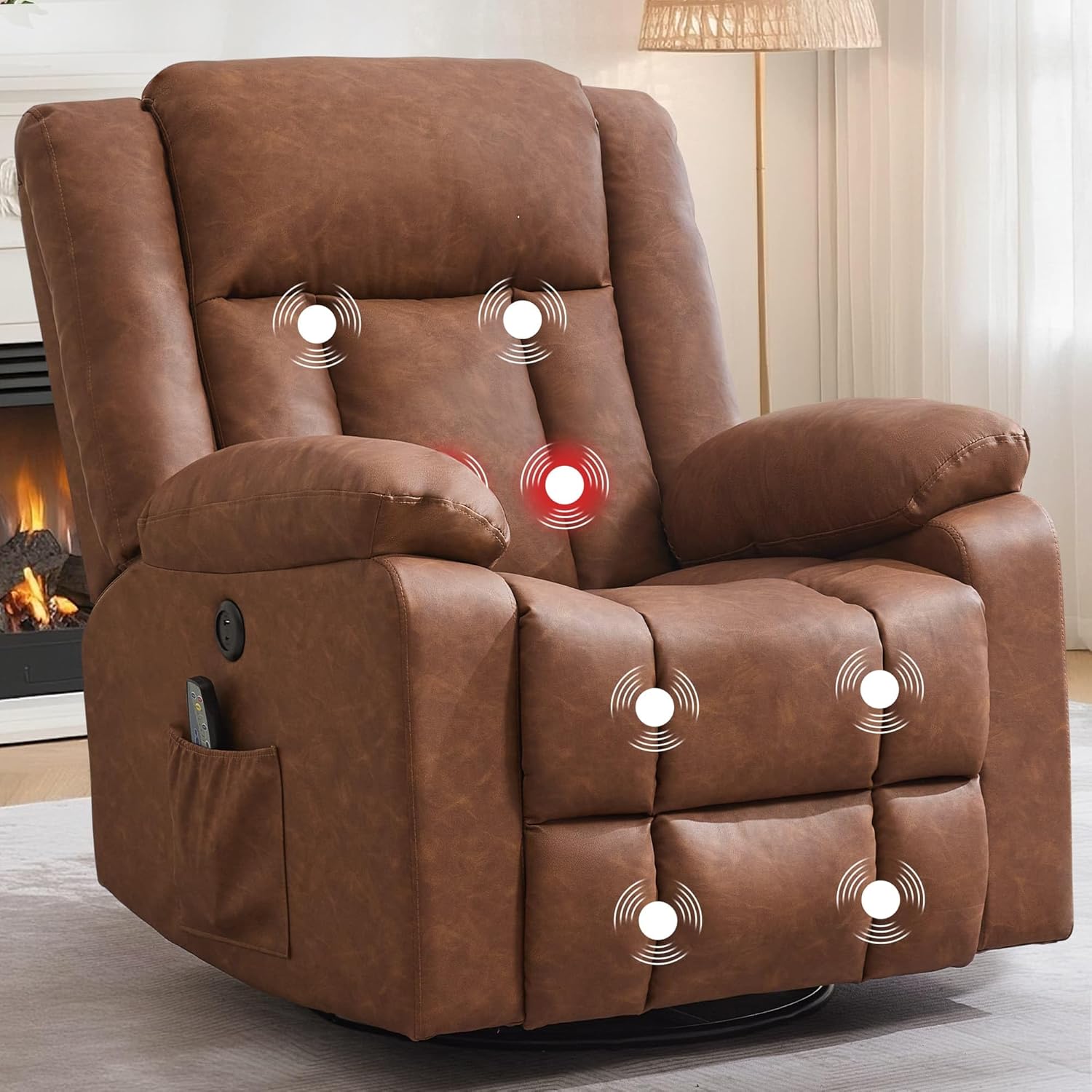 Adult rocking chair, gliding recliner, 360° rotating rocking chair with massage and heating function wourant