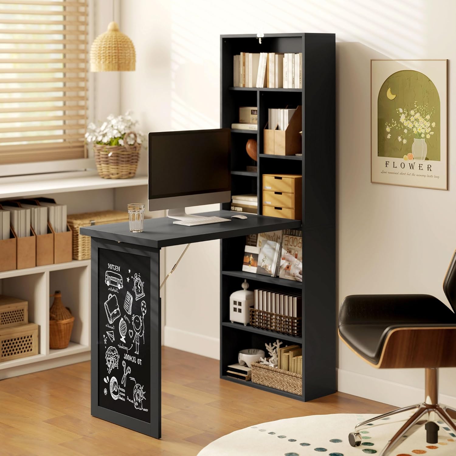 Folding convertible writing desk, wall mounted desk cabinet, multifunctional home office workstation wourant