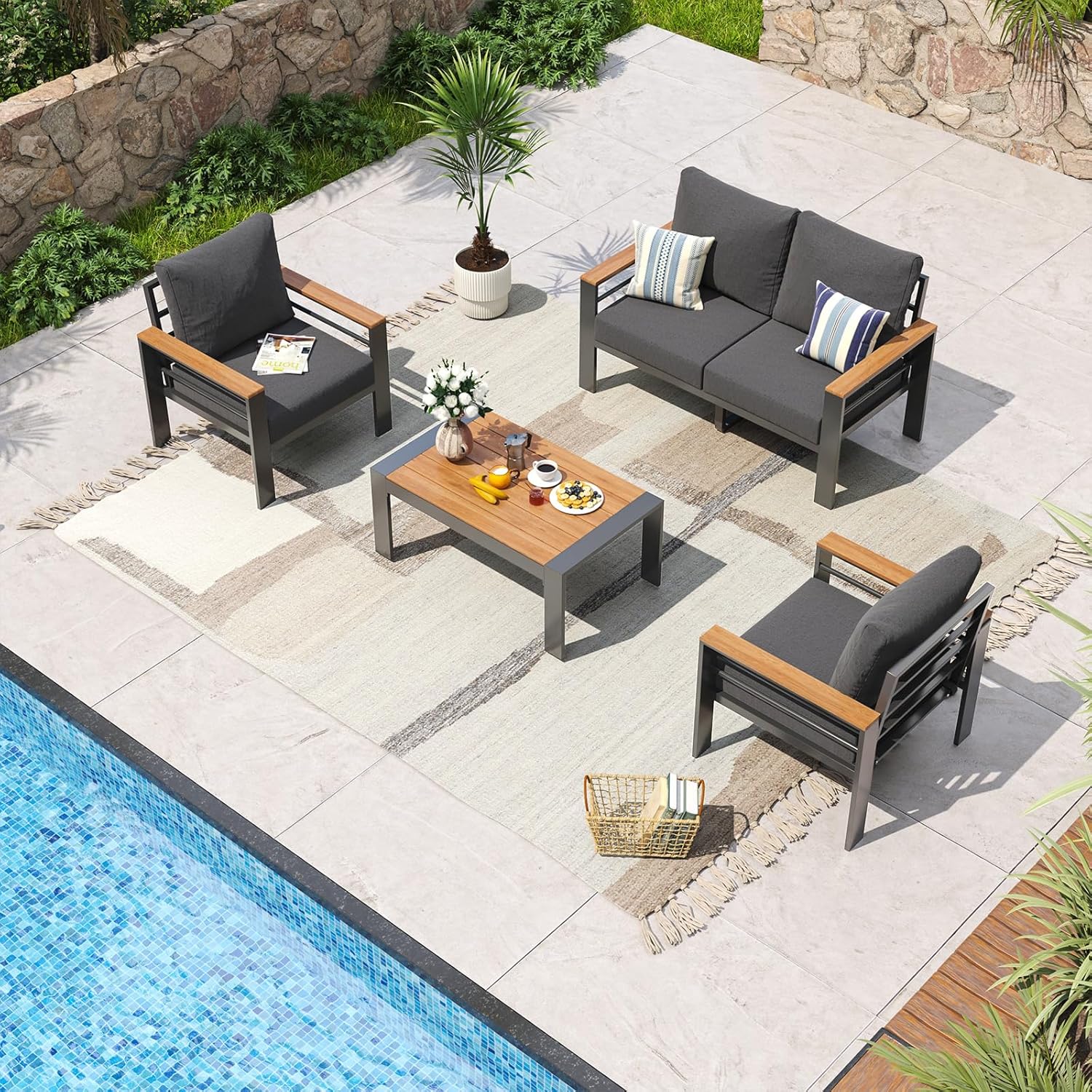 Aoxun Aluminum Patio Furniture Set 7 Seats, Oversized Outdoor Sectional with Washable Thick Cushions, Coffee Table and Waterproof Cover, Patio Conversation Sets for Porch, Balcony, Deck woonhhop
