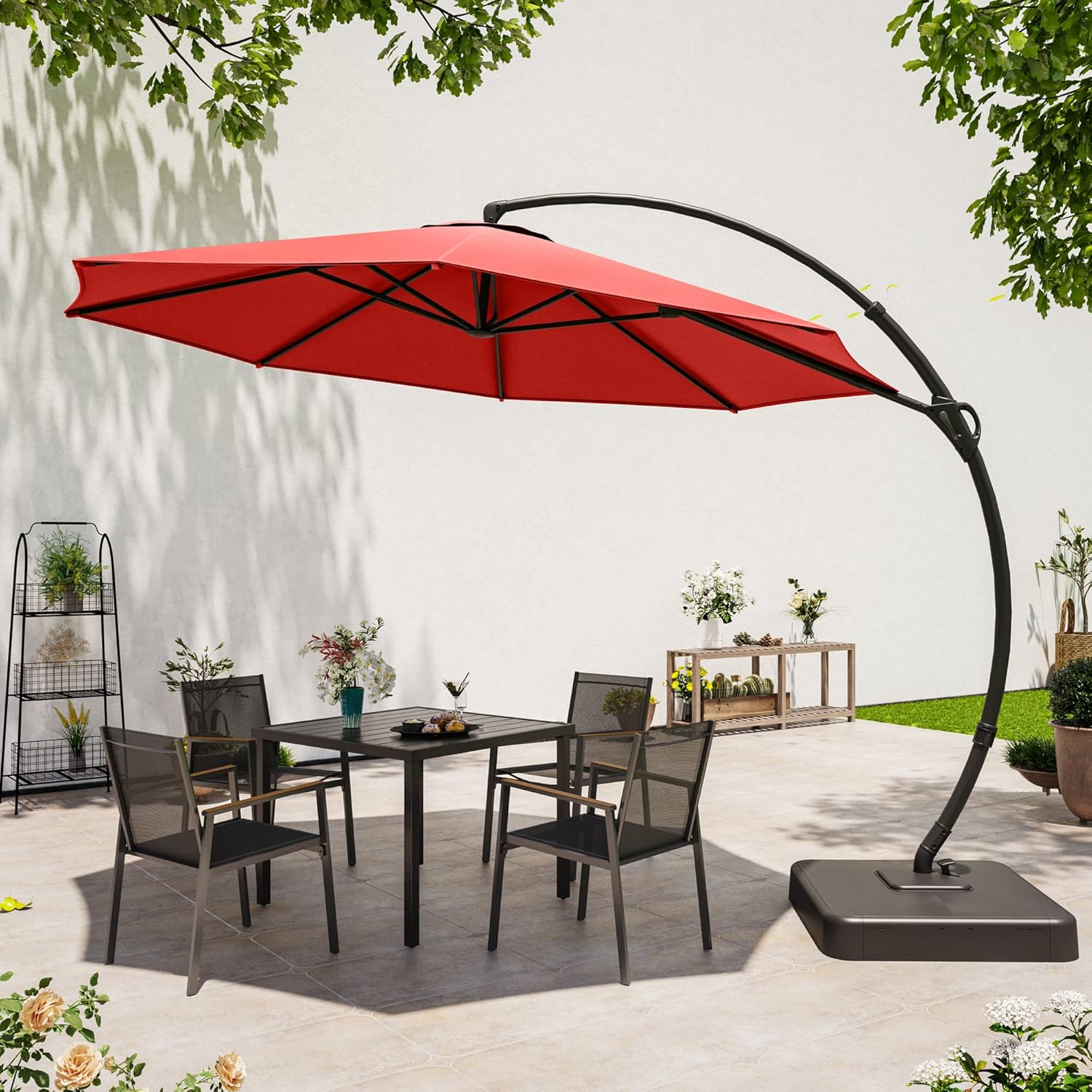 LAUSAINT HOME Outdoor Patio Umbrella with Base included, 11 FT Deluxe Curvy Cantilever Umbrella Heavy Duty Offset Hanging Umbrella with 360° Rotation for Market, Pool, Garden, Backyard, Deck (Beige) wourant