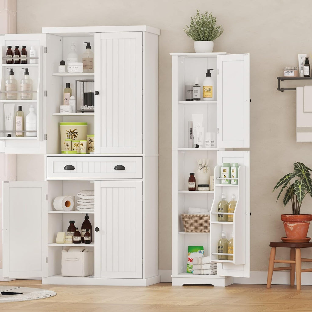 Tall Pantry Cabinet, Freestanding Storage Cabinet, Wooden Kitchen Pantry with 4 Doors and 5 Shelves, 72" Floor Cabinet Organizer wourant