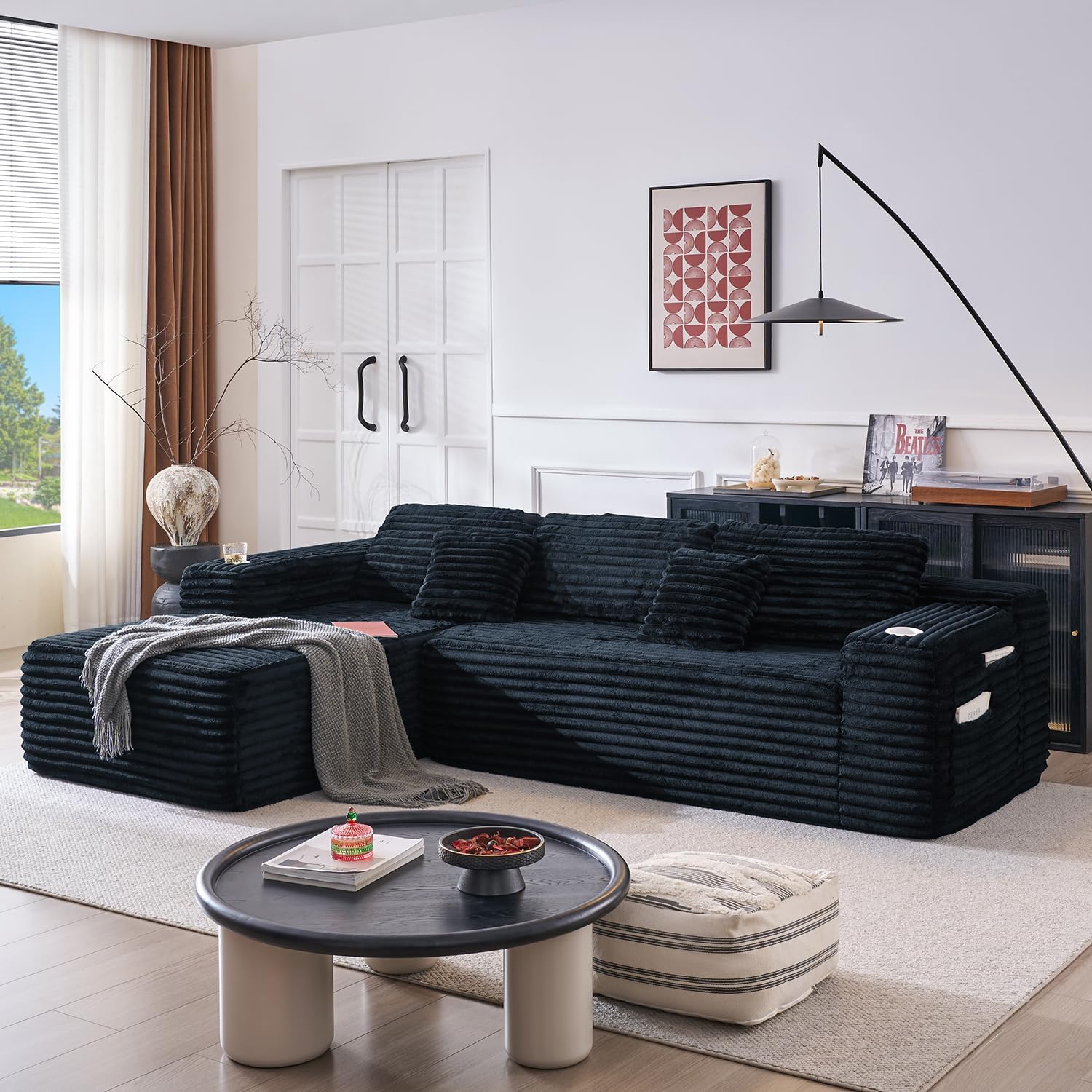 Cloud Sectional Couch with L-Shape Chaise, Modern Modular Sofa with Deep Seat, Built-in Cup Holder & Storage Pocket for Living Room Bedroom, No Assembly Required (Dark Gray, Left Sitting Chaise) wourant