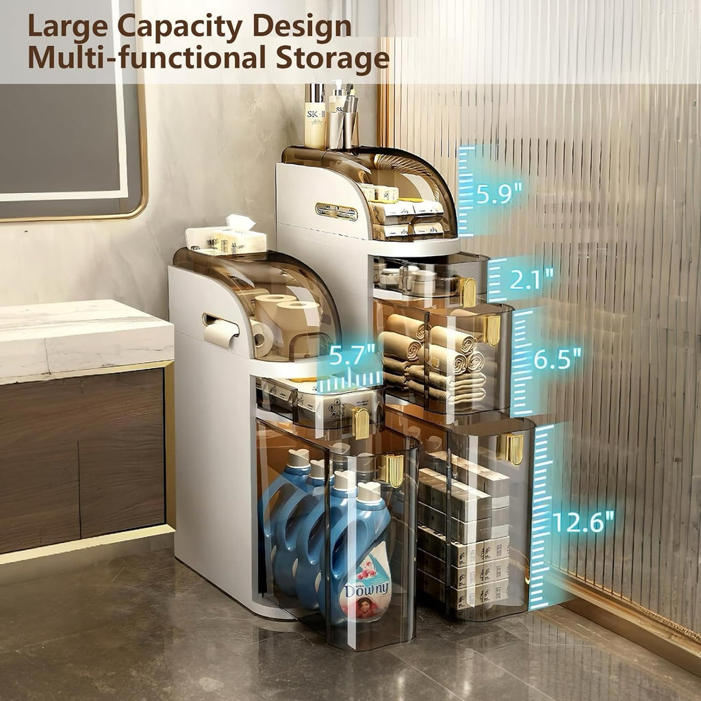 4-Tiers Narrow Bathroom Storage Cabinet 7.1 Slim Bathroom Floor Organizer with Drawers wourant