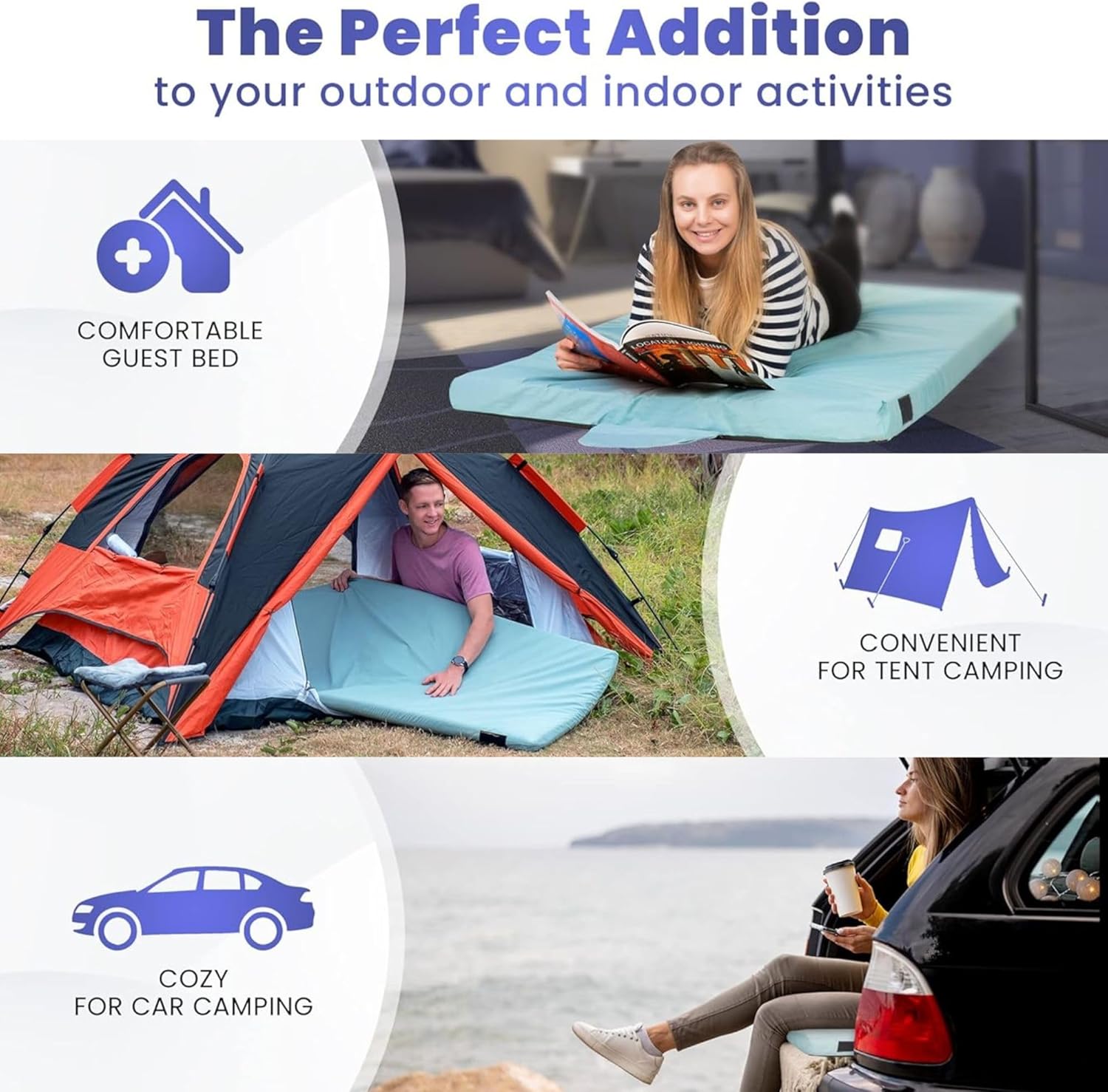 Matrix Comfort-Cell Memory Foam Camping Mattress Pad, Portable Foam Sleeping Pad for Camping, Roll up Sleeping Mat for Adults Floor Mattress Guest Floor Bed for Sleepover, Car, Tent SUV Cot Mattress wourant