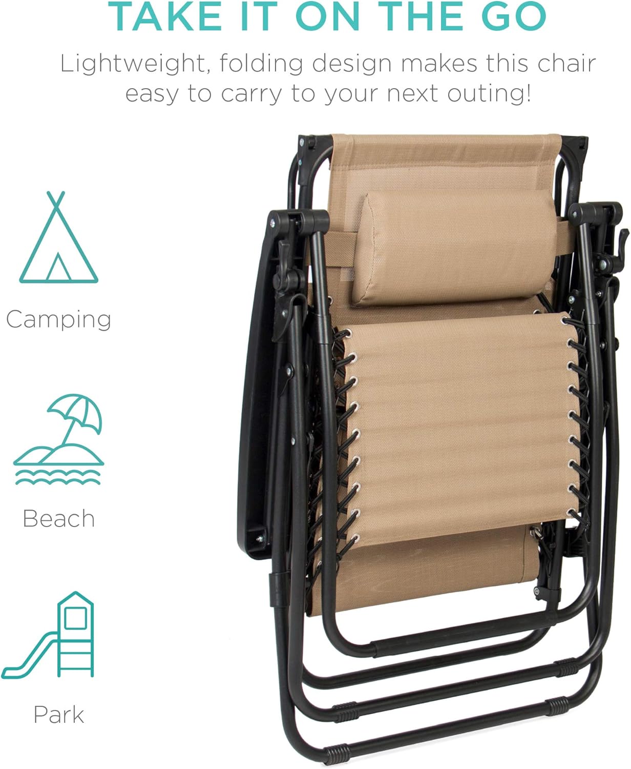 Best Choice Products Folding Zero Gravity Outdoor Recliner Patio Lounge Chair w/Adjustable Canopy Shade, Headrest, Side Accessory Tray, Textilene Mesh - Peacock Blue wourant