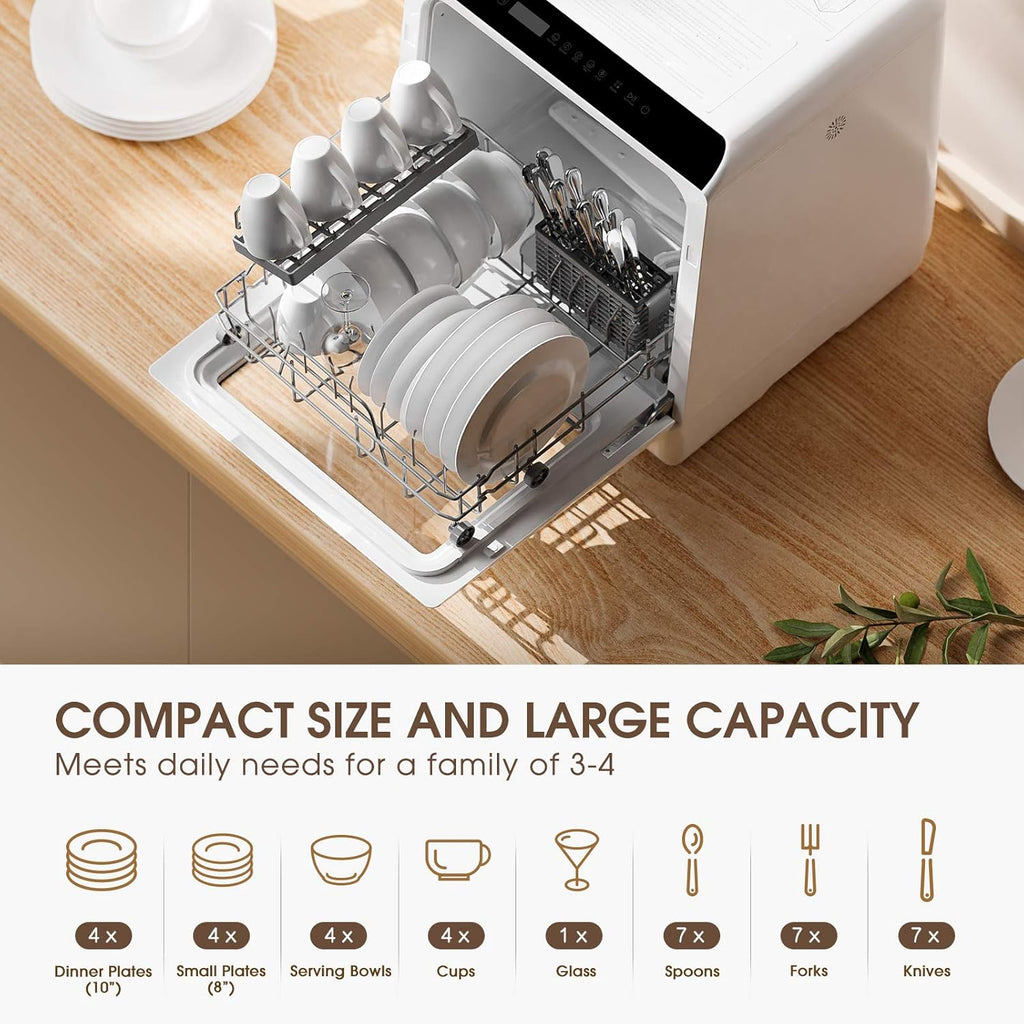 NOVETE Portable Countertop Dishwashers, Compact Dishwashers with 5 L Built-in Water Tank & Inlet Hose, 5 Washing Programs, Baby Care, Air-Dry Function and LED Light for Small Apartments wourant