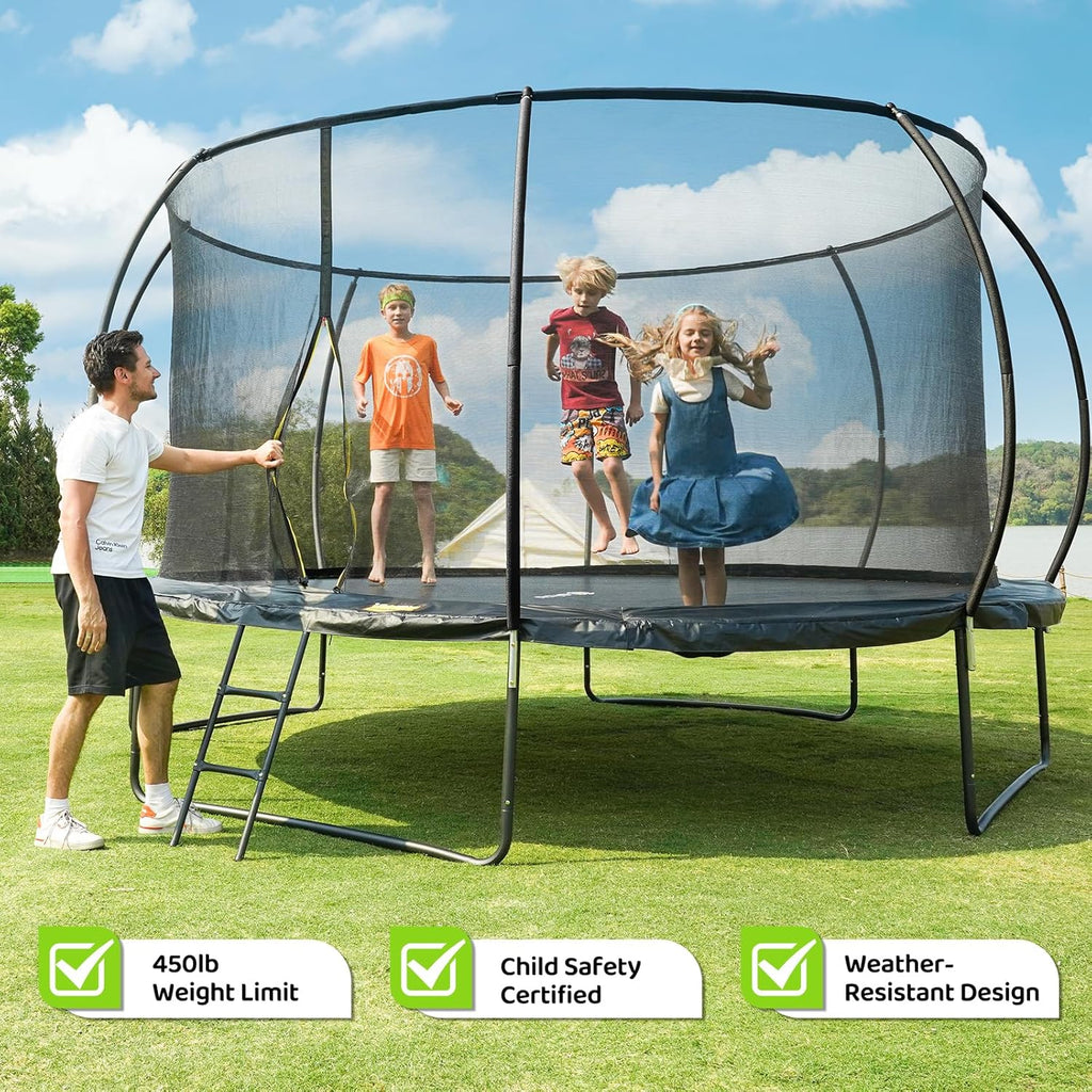 Gigu 10FT 12FT 14FT Recreational Trampolines with Enclosure Net and Ladder and Anti-Rust Coating, ASTM Approved Trampoline Outdoor for Kids and Adults Outdoor Yard Trampolines wourant