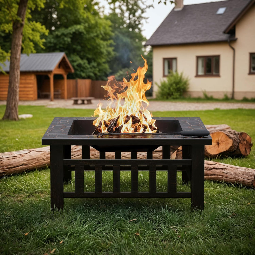 Devoko Outdoor Fire Pit, 32 Inch Firepit Table Metal Outdoor Fireplaces with Waterproof Cover for Outside Patio Camping wourant