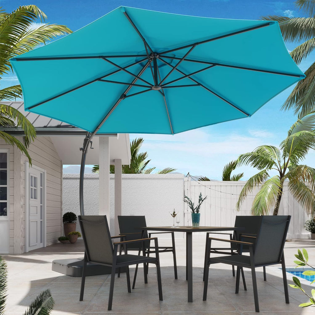 LAUSAINT HOME Outdoor Patio Umbrella with Base included, 11 FT Deluxe Curvy Cantilever Umbrella Heavy Duty Offset Hanging Umbrella with 360° Rotation for Market, Pool, Garden, Backyard, Deck (Beige) wourant