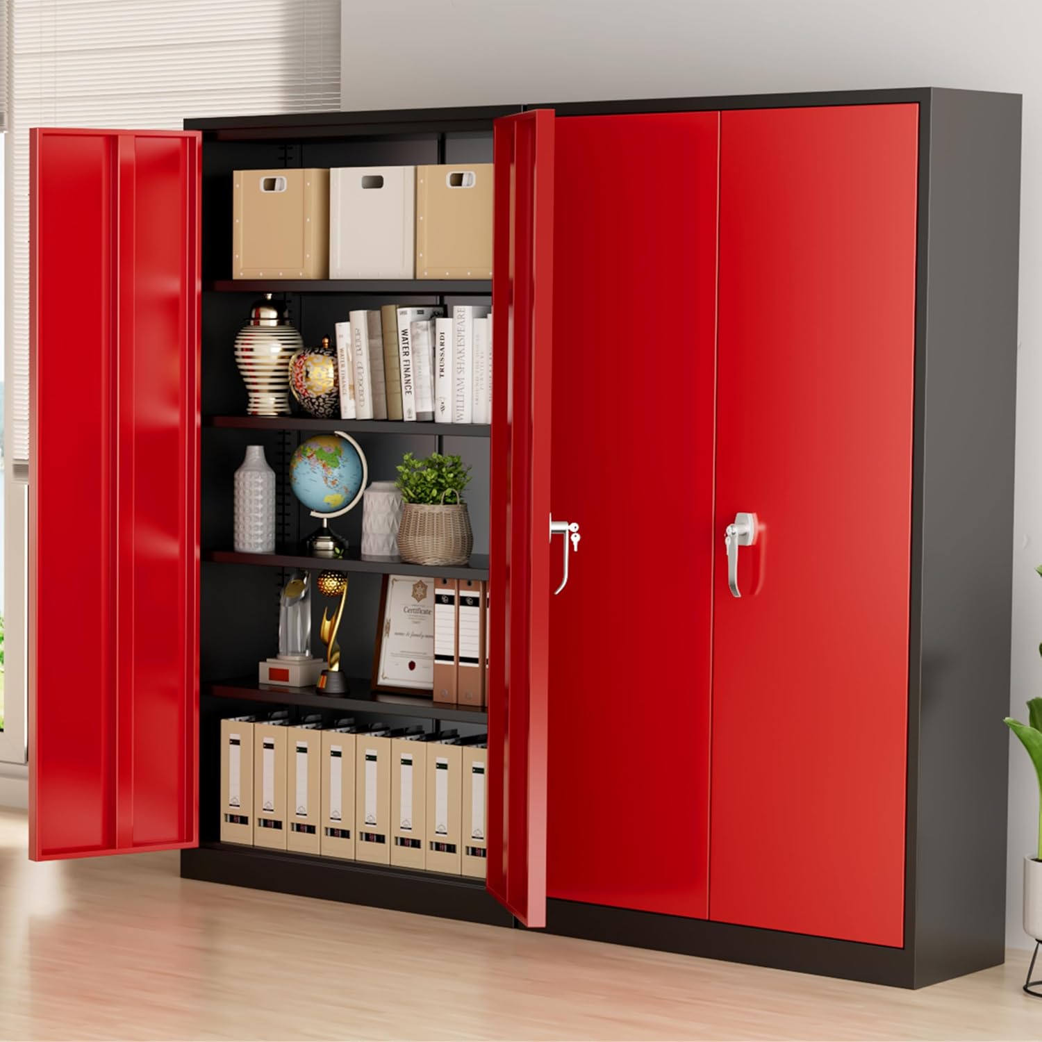 Greenvelly Metal Storage Cabinet, 72" Black Locking Metal Cabinet with 2 Doors and 4 Adjustable Shelves, Lockable Garage Storage Cabinets for Home Office, Garage, Kitchen, Living Room wourant