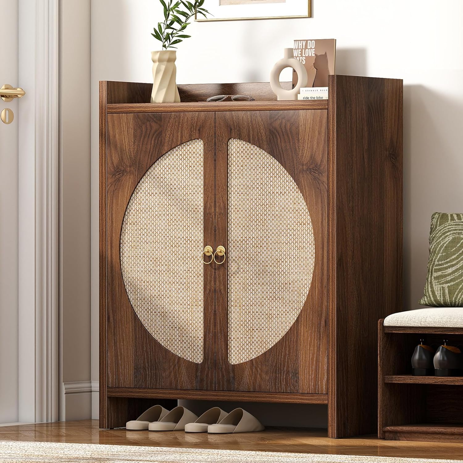 Shoe Cabinet Storage for Entryway - Rattan Entry Way Shoe Storage Cabinet wourant