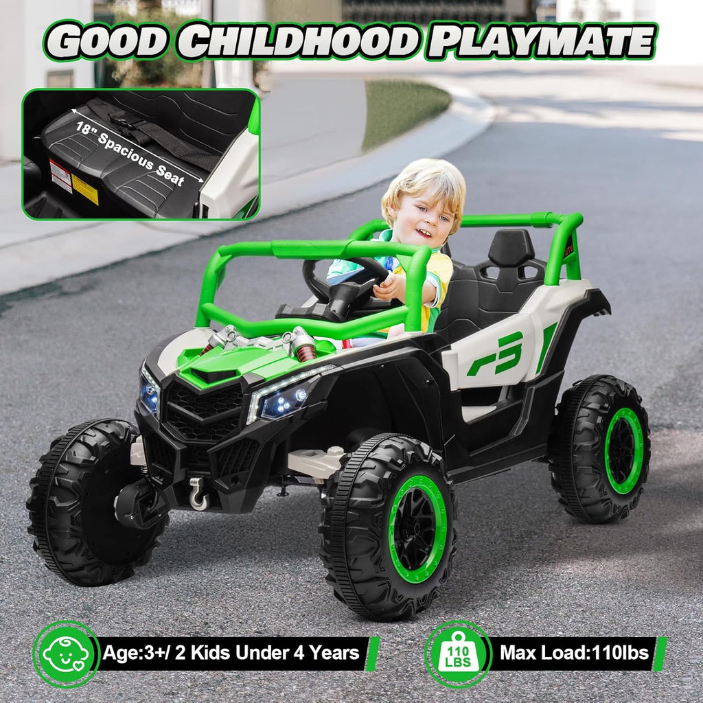 JOYRACER Kids Remote Control Car with 4 x 150W Motors, Shock Absorbers, Bluetooth, MP3 Player, and Headlights wourant