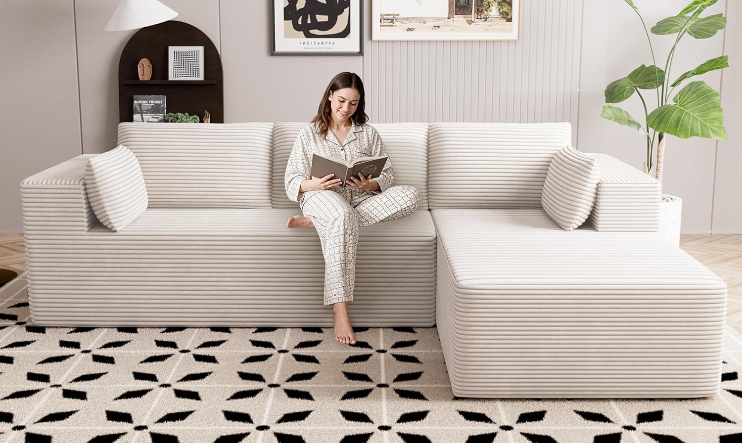 Cloud Sectional Boneless Couches for Living Room, Modular L Shaped Couch with Deep Seat Oversized Right Facing Chaise, Memory Foam Compressed Spineless 3 Seater Sofa for Apartment, Black | No Assembly Required, Deep Seat, Cat-Claw Resistant, High-Resilien wourant
