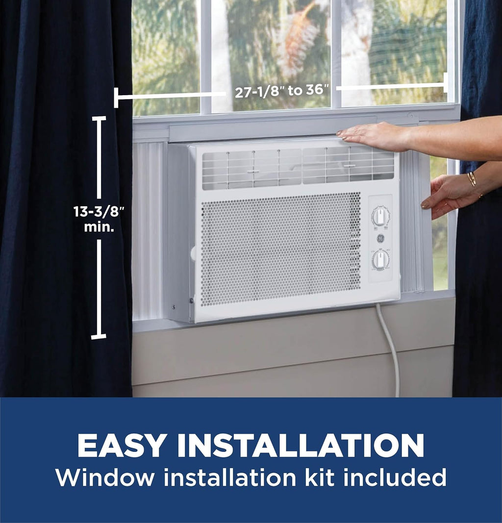 GE Window Air Conditioner Unit, 6,000 BTU for Small Rooms up to 250 sq ft. with Adjustable Fan and Cooling Settings, Perfect for Small Bedroom or Living Room, Easy Install Kit Included, White wourant