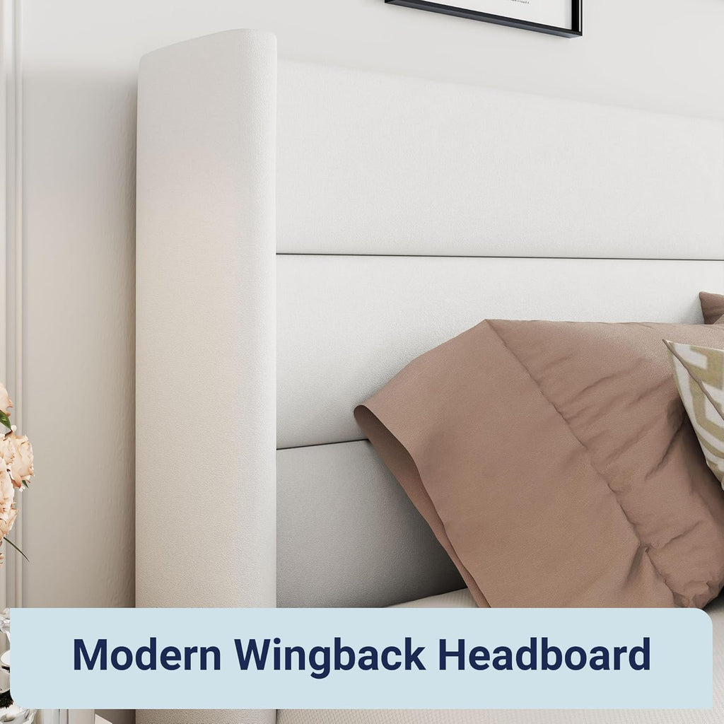 Allewie Queen Size Lift Up Storage Bed Modern Wingback Headboard Hydraulic Support wourant