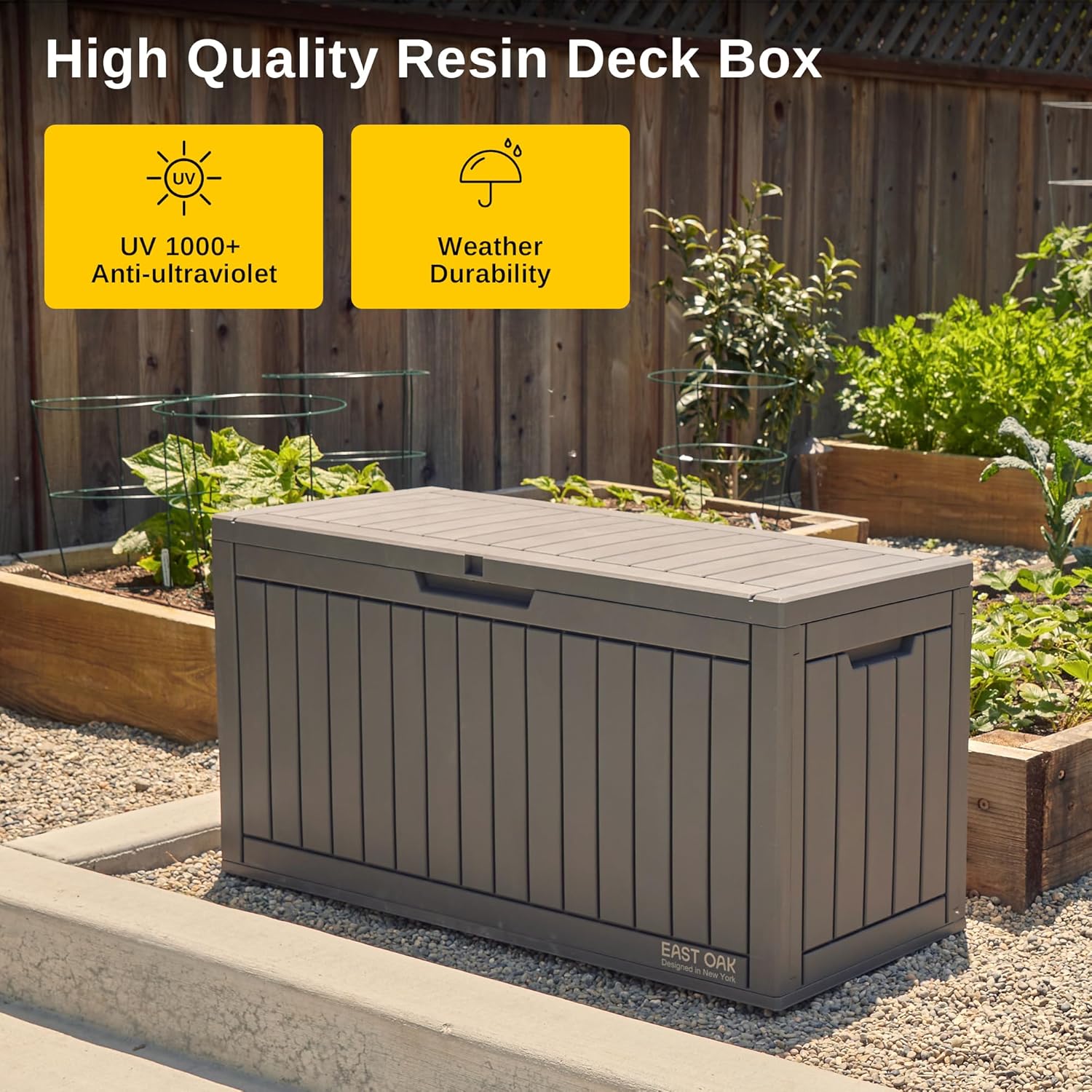 EAST OAK Outdoor Storage Box, 60 Gallon Deck Box Indoor and Outdoor Use, Waterproof Resin Storage Bin wourant