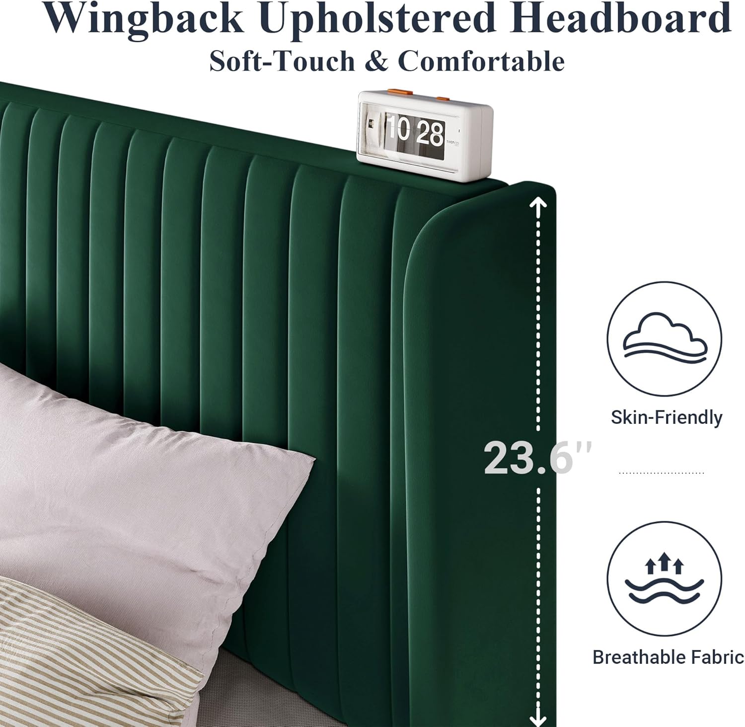 Allewie Full Size Velvet Bed Frame Vertical Channel Tufted Wingback Headboard Upholstered Bed wourant