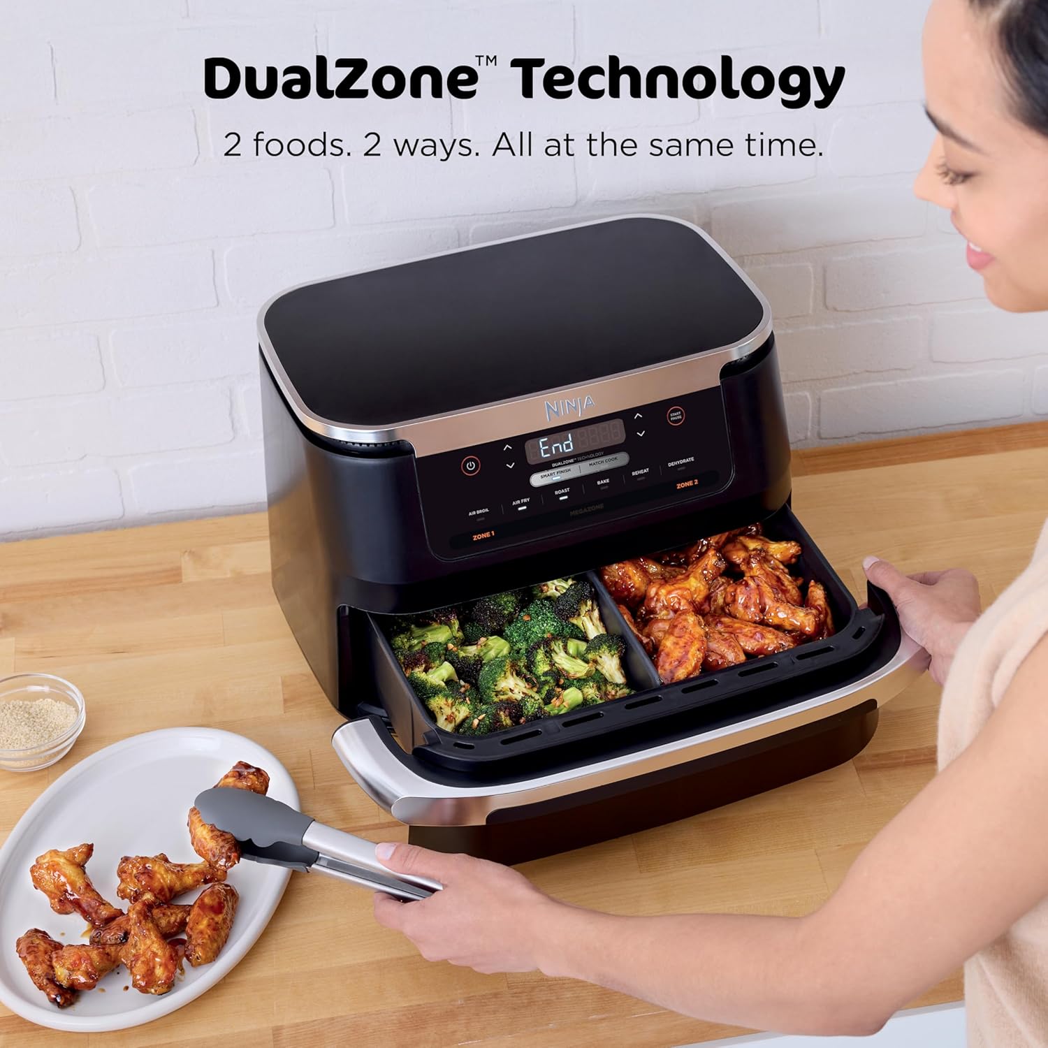Ninja Foodi 10QT 6-in-1 DualZone Smart XL Air Fryer, 2 Independent 5QT Baskets, Smart Cook Thermometer, Match Cook, Smart Finish, Air Fry, Roast, Bake, Dehydrate, Reheat, Grey, DZ550 wourant