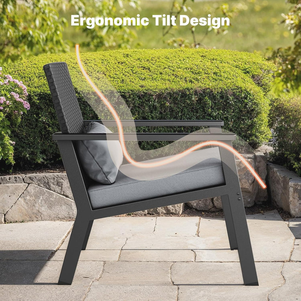Ahomly 4-Piece Outdoor Wicker Patio Furniture Set with Deep Seating Cushions and Table for Balcony, Backyard, and Porch (Gray) wourant