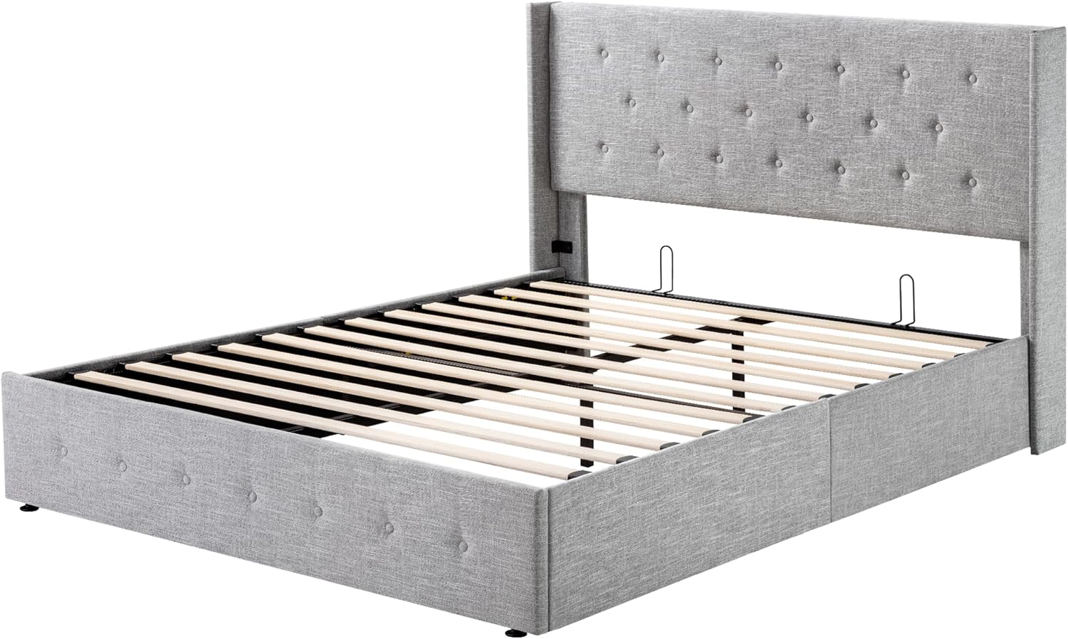 Allewie Queen Size Lift Up Storage Bed Modern Wingback Headboard Hydraulic Support wourant