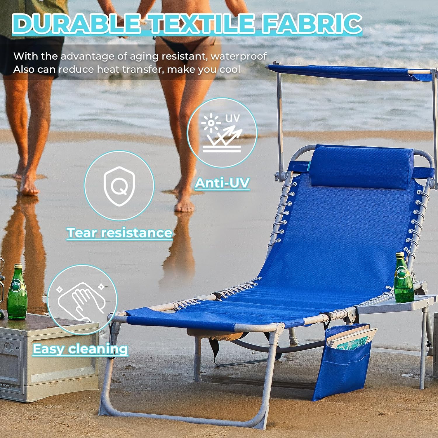 2 Pack Outdoor Chaise Lounge Chair - Portable Folding Patio Pool Lounge Chair, 5 Positions Adjustable Reclining Camping Chair with Side Table,Shoulder Strap, Pillow for Beach Sunbathing Lawn wourant