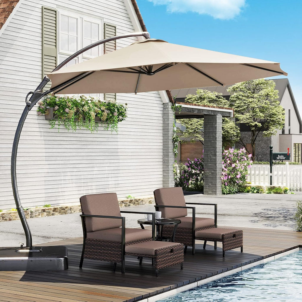 LAUSAINT HOME Outdoor Patio Umbrella with Base included, 11 FT Deluxe Curvy Cantilever Umbrella Heavy Duty Offset Hanging Umbrella with 360° Rotation for Market, Pool, Garden, Backyard, Deck (Beige) wourant