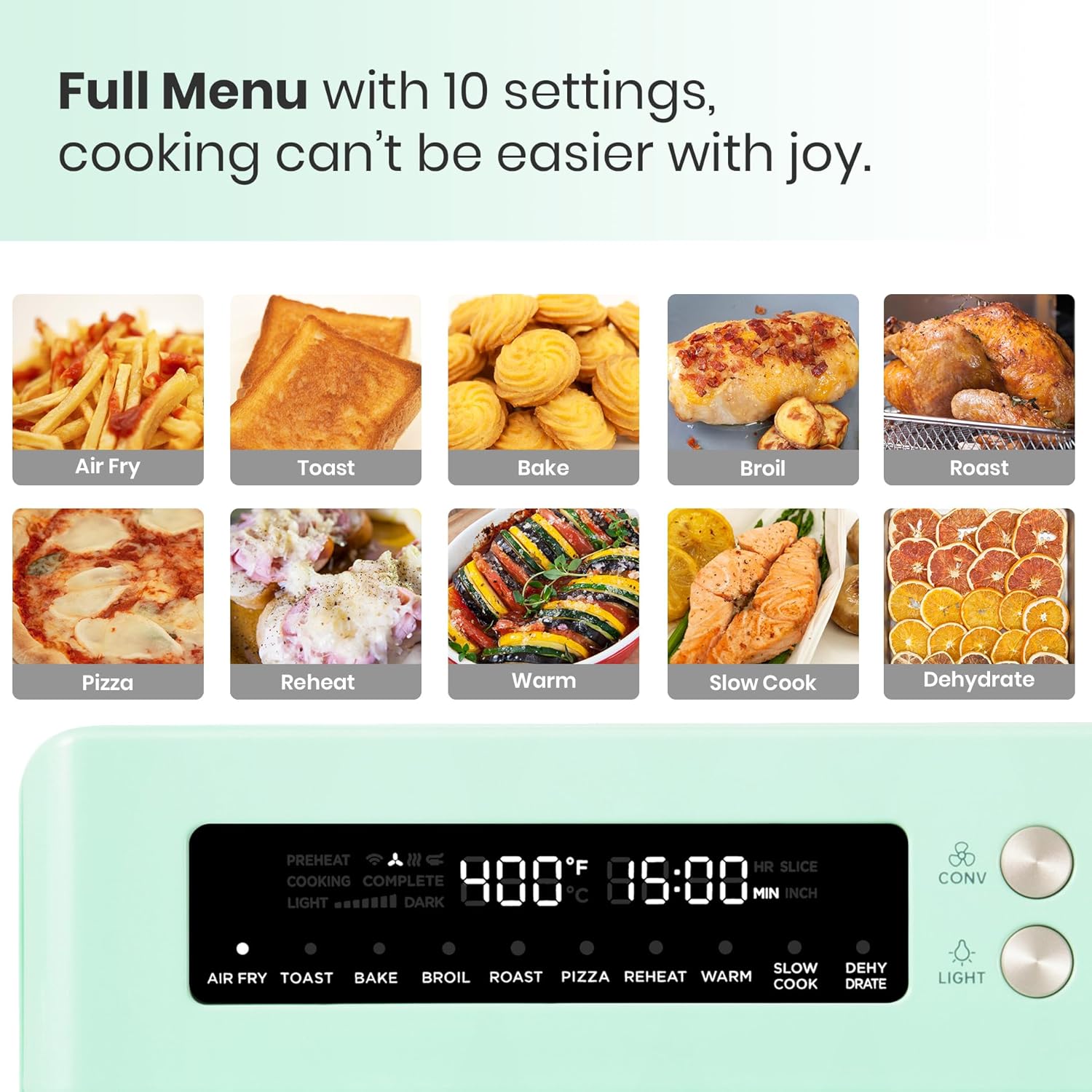 Infrared Heating Air Fryer Toaster Oven, Extra Large Countertop Convection Oven 10-in-1 Combo, 6-Slice Toast, Enamel Baking Pan Easy Clean with Recipe Book, Black Matte Stainless Steel wourant