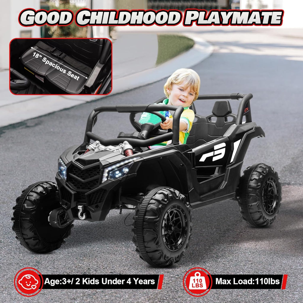 JOYRACER Kids Remote Control Car with 4 x 150W Motors, Shock Absorbers, Bluetooth, MP3 Player, and Headlights wourant
