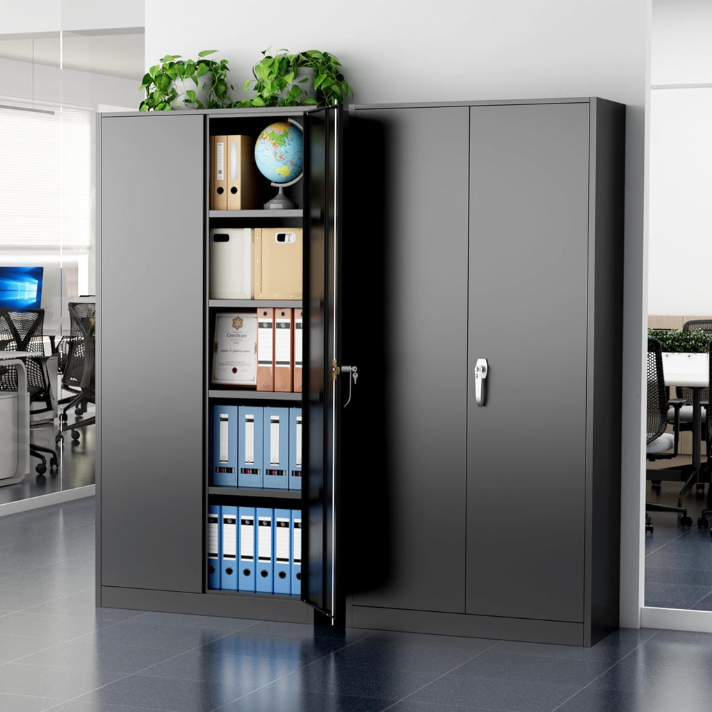 Greenvelly Metal Storage Cabinet, 72" Black Locking Metal Cabinet with 2 Doors and 4 Adjustable Shelves, Lockable Garage Storage Cabinets for Home Office, Garage, Kitchen, Living Room wourant