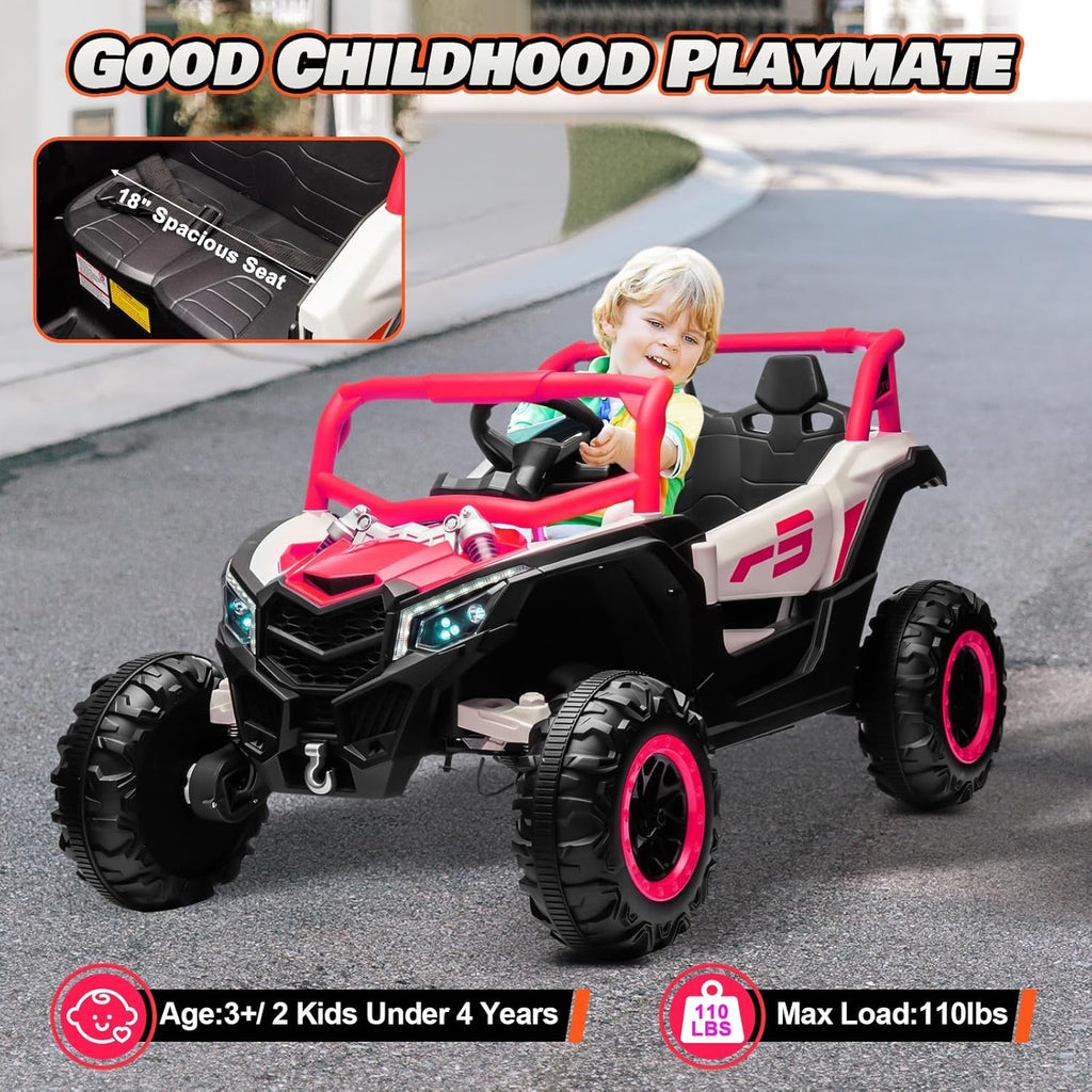 JOYRACER Kids Remote Control Car with 4 x 150W Motors, Shock Absorbers, Bluetooth, MP3 Player, and Headlights wourant