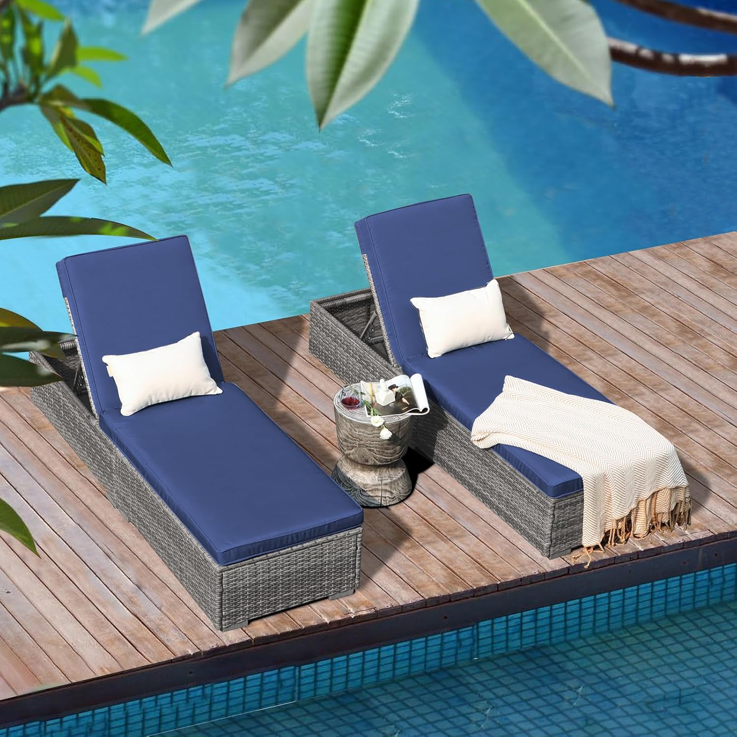 Patiorama Outdoor Patio Lounge Chair Elegant Reclining Adjustable Pool Rattan Chaise Chair wourant