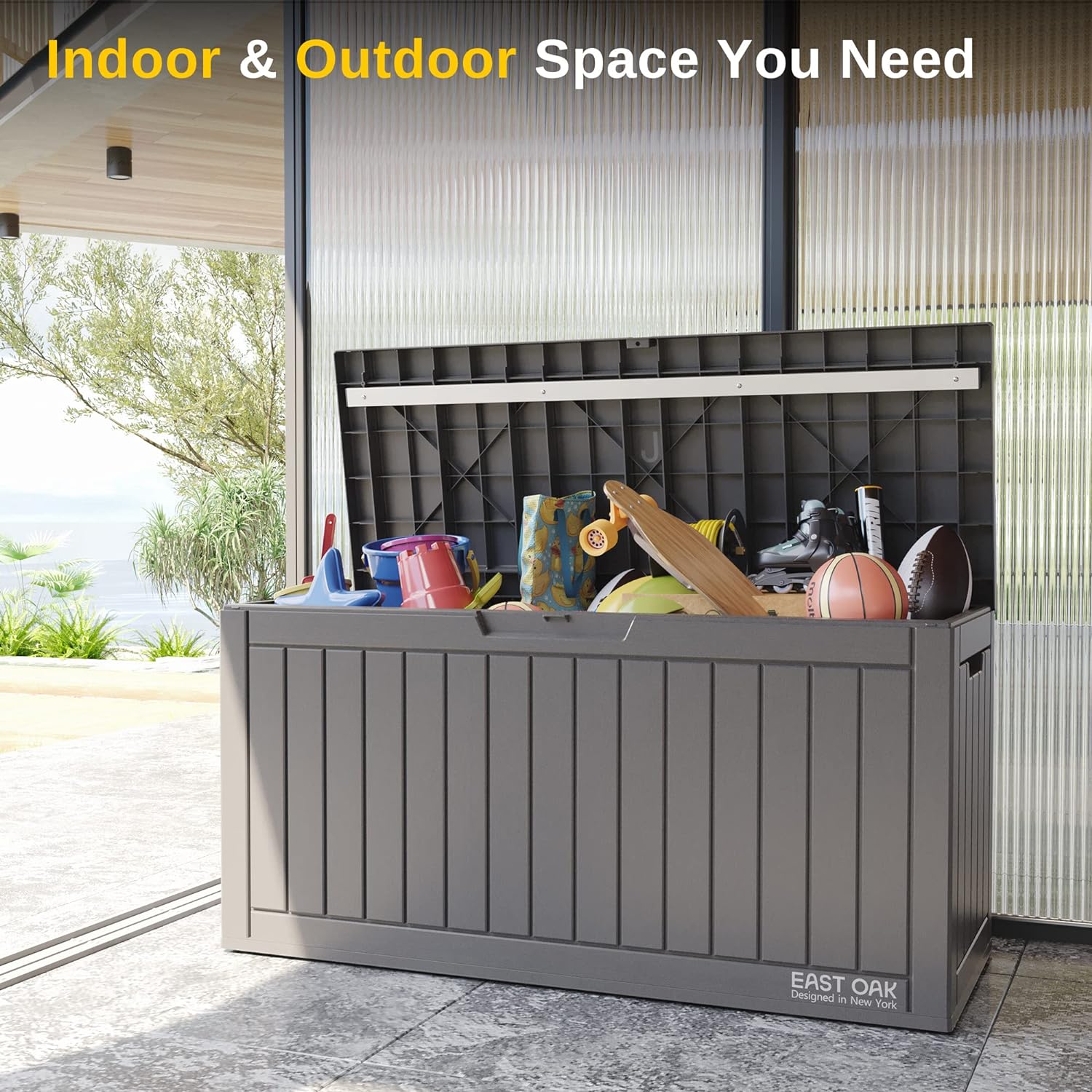 EAST OAK Outdoor Storage Box, 60 Gallon Deck Box Indoor and Outdoor Use, Waterproof Resin Storage Bin wourant