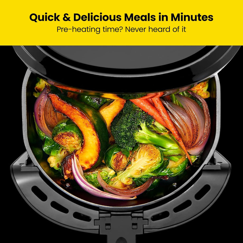 Chefman 6-Quart Double Basket Air Fryer with Easy View Window uses two separate 3-quart nonstick pans. wourant