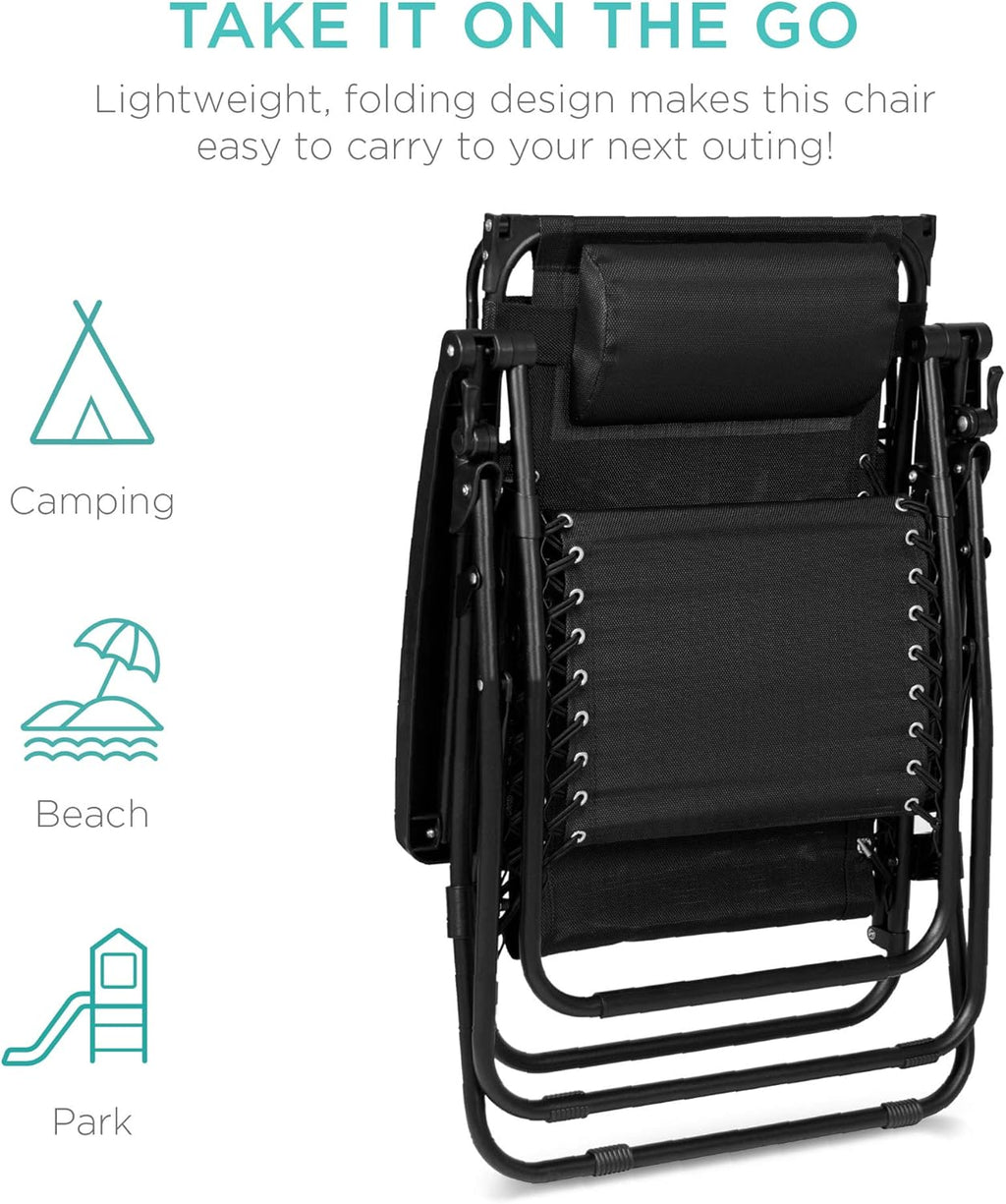 Best Choice Products Folding Zero Gravity Outdoor Recliner Patio Lounge Chair w/Adjustable Canopy Shade, Headrest, Side Accessory Tray, Textilene Mesh - Peacock Blue wourant